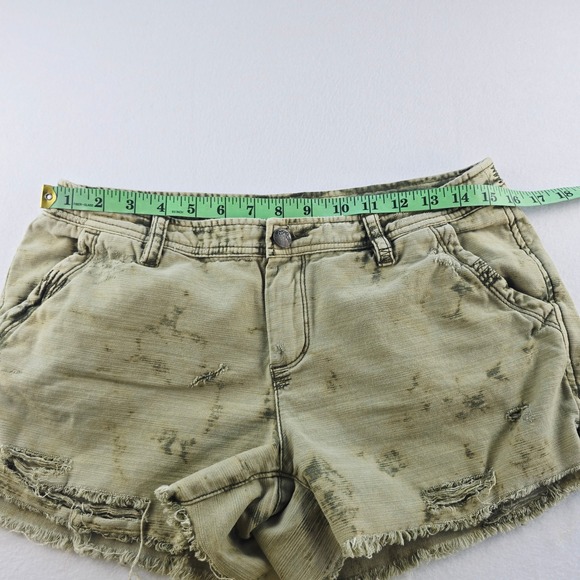 Free People Y2K Low-rise Distressed Denim Shorts Frayed Hem Olive Green Size 8 - Picture 5 of 7